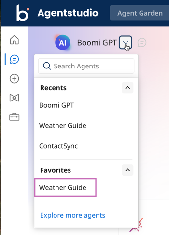 agent in favorites list in Chat screen menu