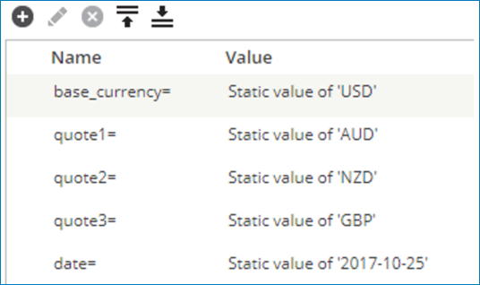 Corresponding value for each filter.