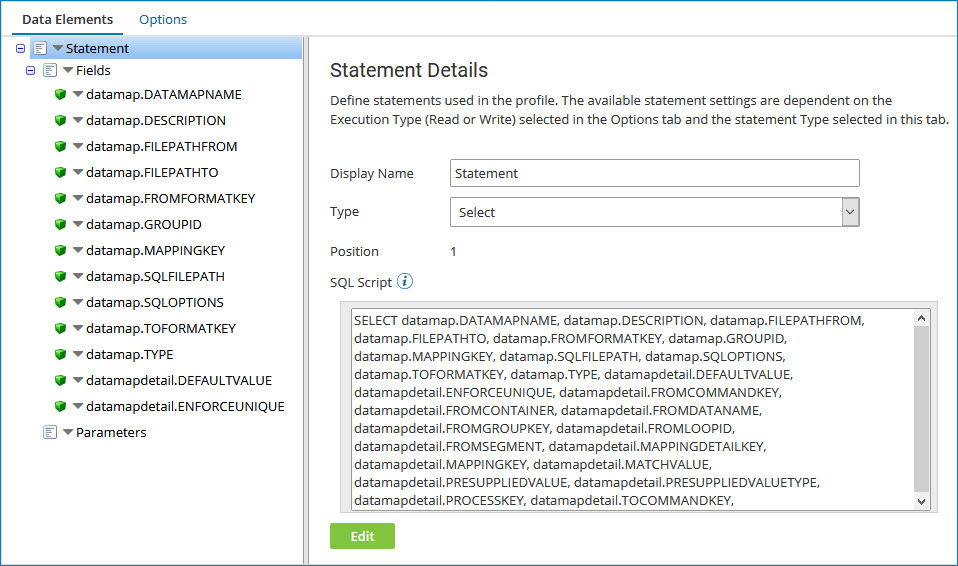 Sample generated database profile
