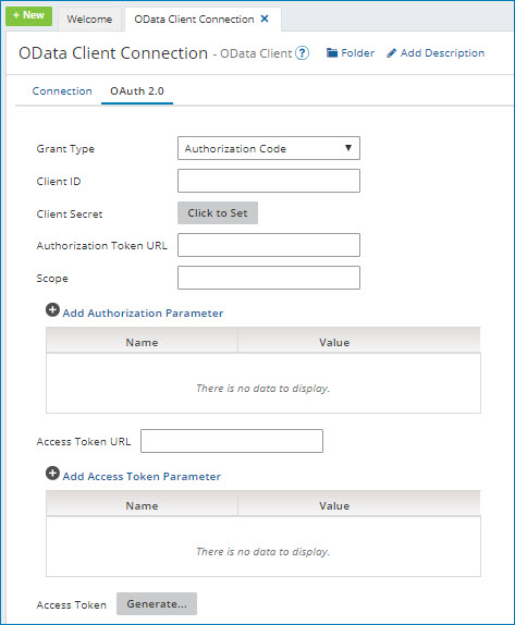 HTTP client connection component is opened to the OAuth 2.0 tab.