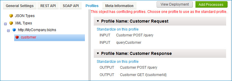 API Profiles tab containing sample profile information.