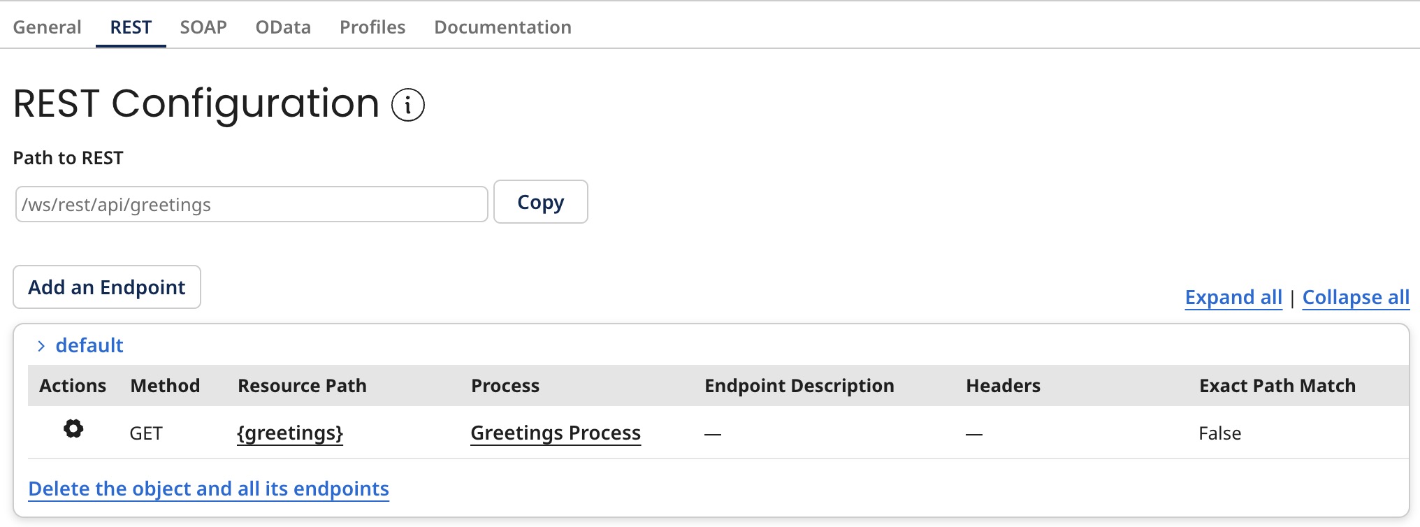 REST Configuration screen.