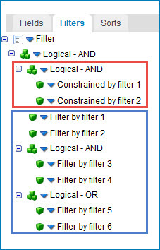 Filters tab highlighting the logical &quot;AND&quot; group.