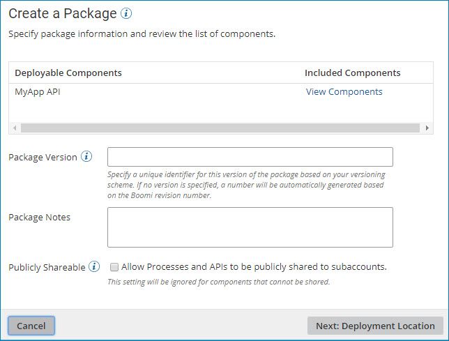 Create a package dialog.