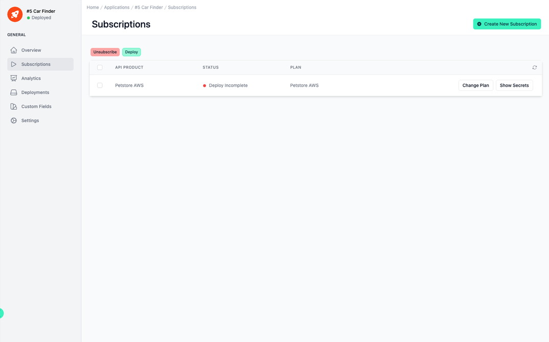 Administration Portal - Applications - Subscriptions