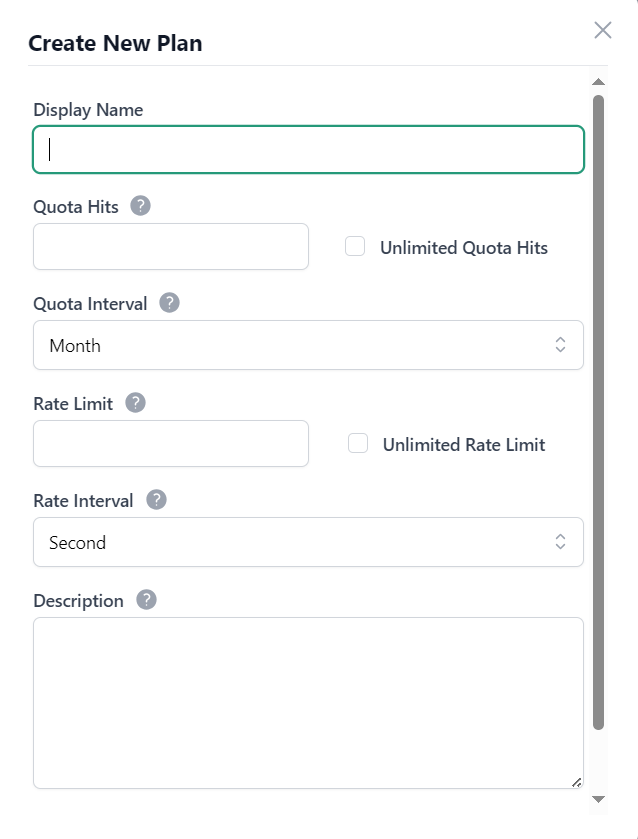Configuration - Plans - Create new Plan