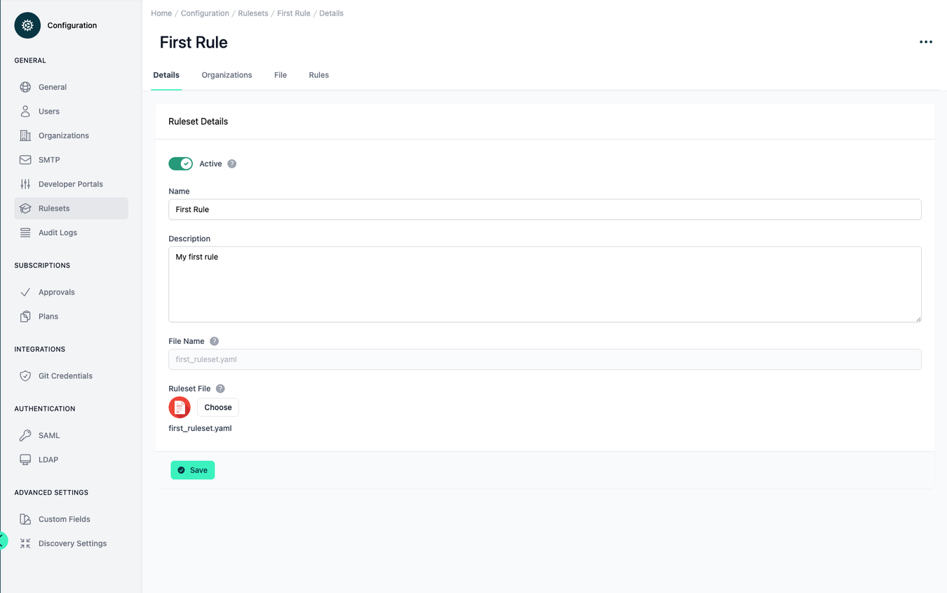 Administration Portal - Configuration - Rulesets