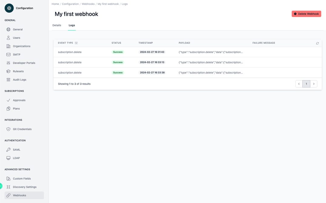 Administration Portal - Configurations - Webhooks - New Webhook - 02