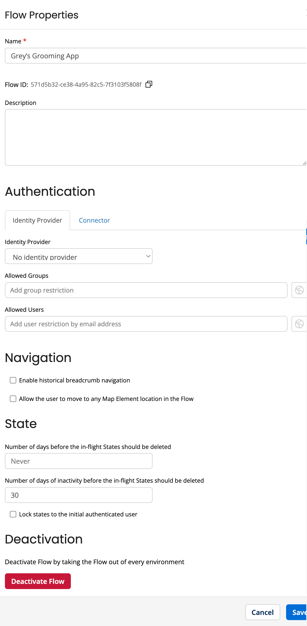Flow Properties form