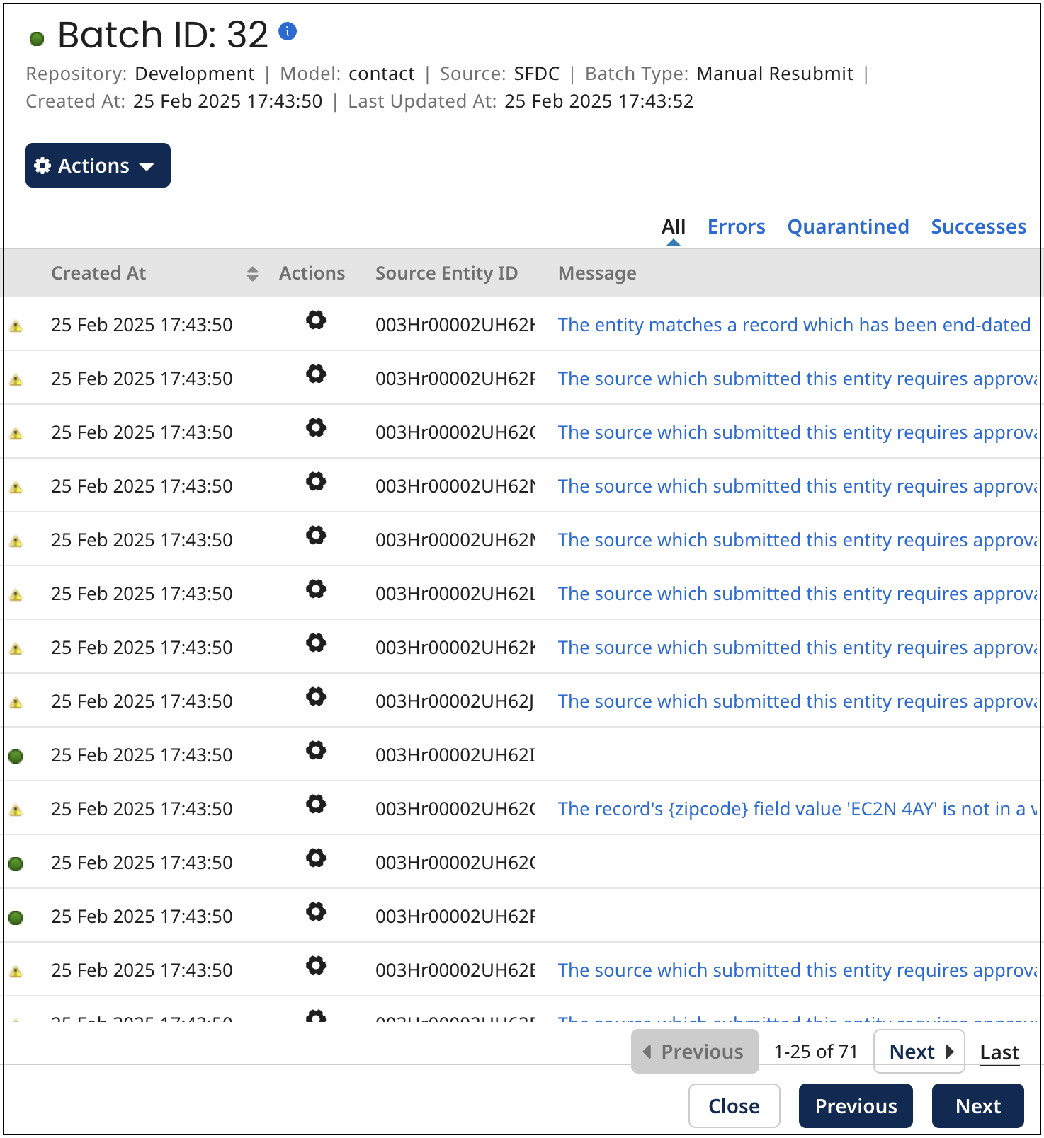 Batch details view example