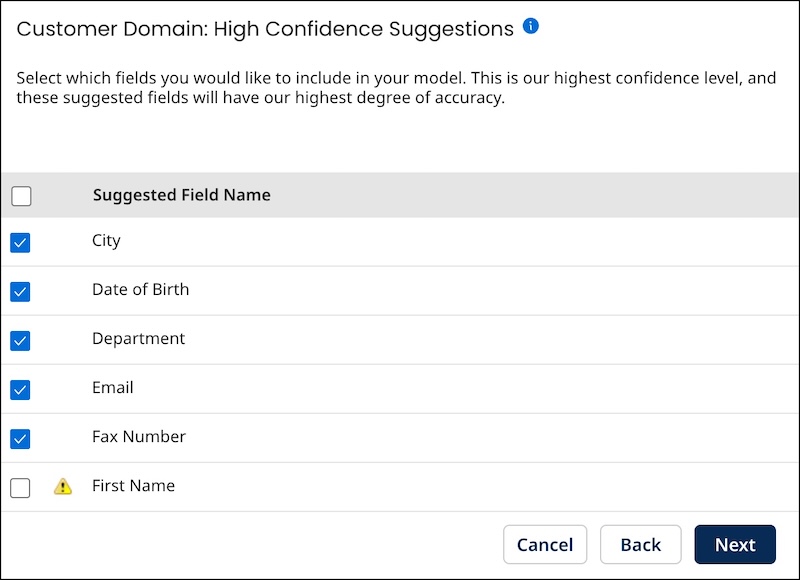Boomi Suggest wizard: High Confidence Suggestions screen