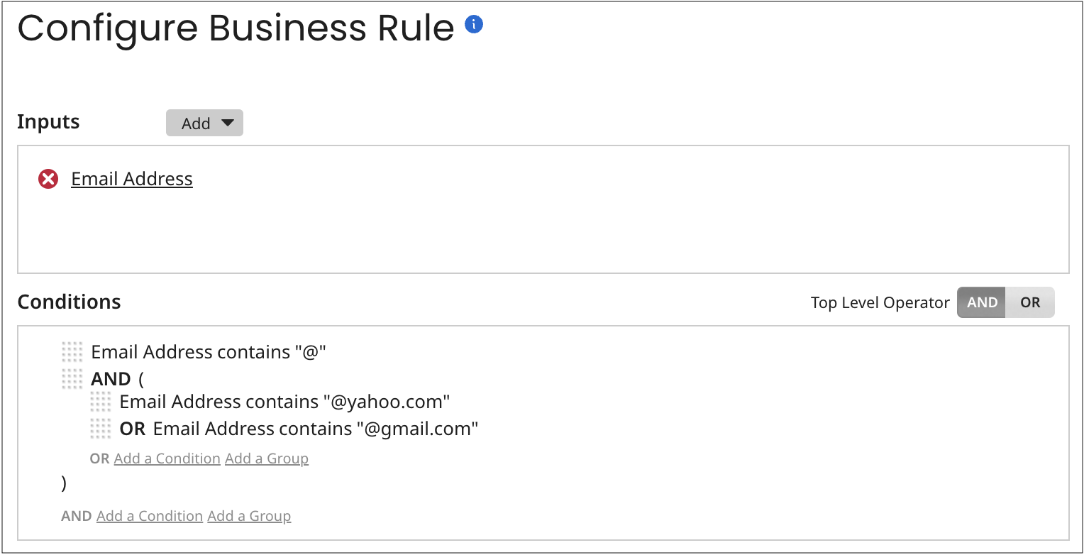 Select the Boolean operator, either AND (the default) or OR.