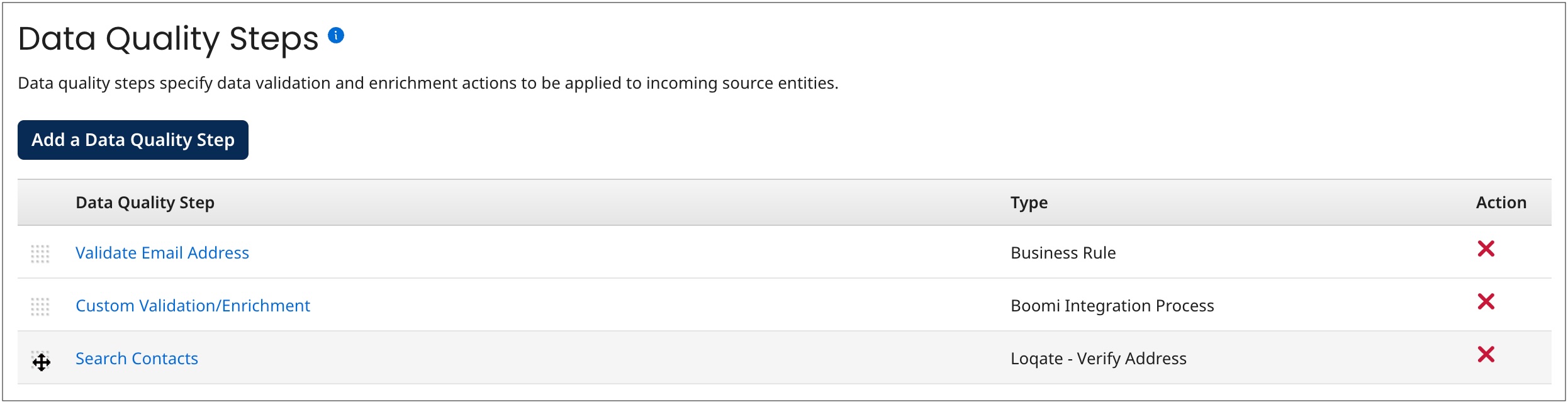 Dragging the data quality step from its current position