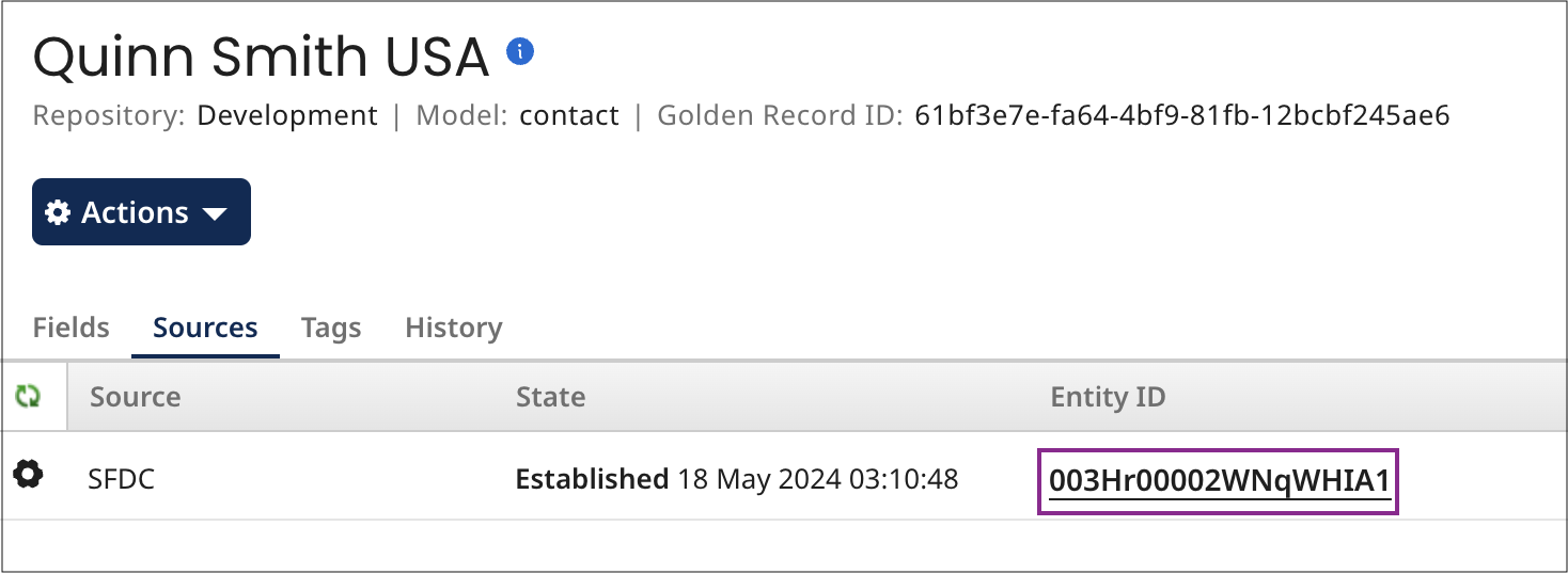 Source link in a golden record entity ID field