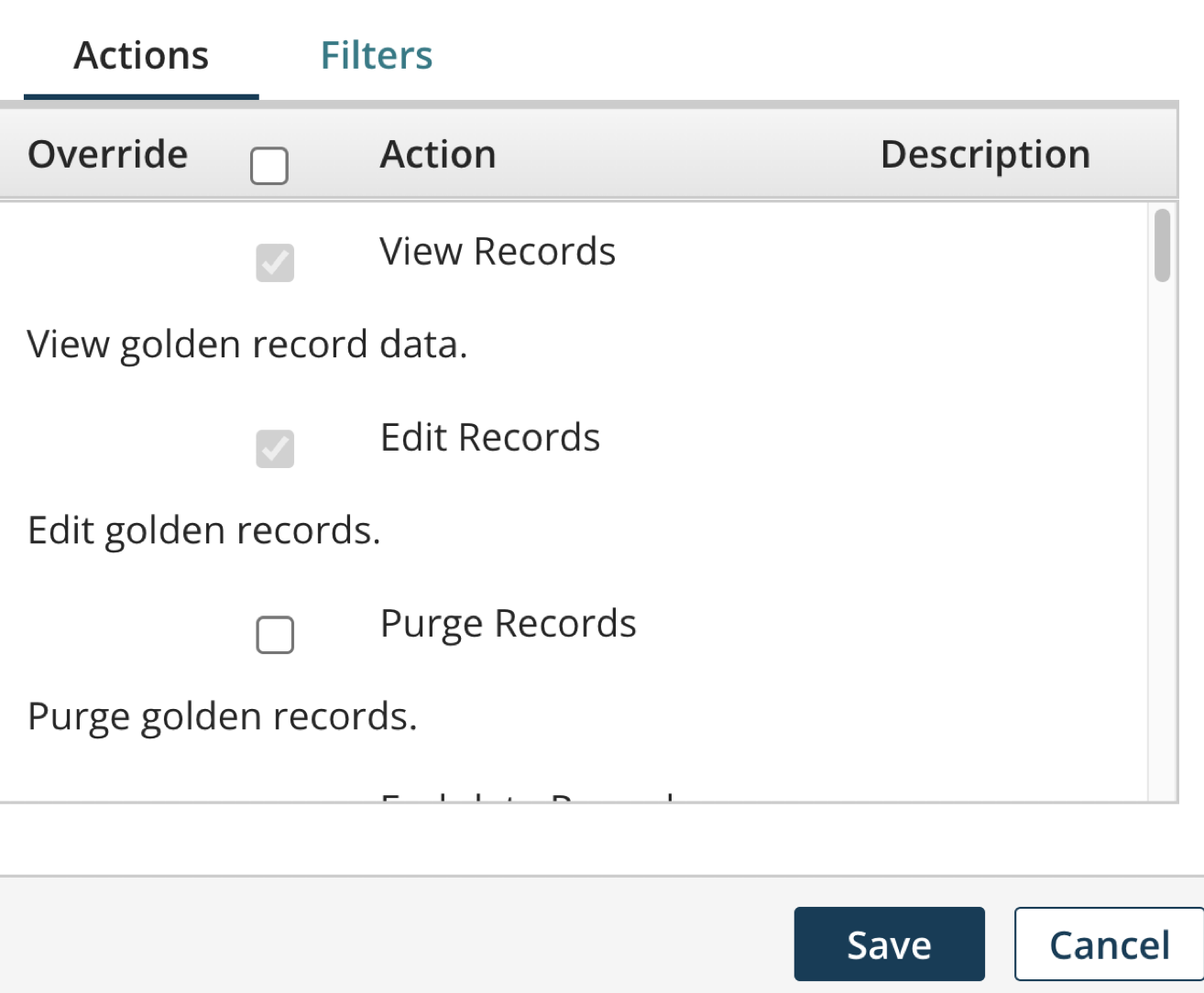 Hub entitlement action check boxes