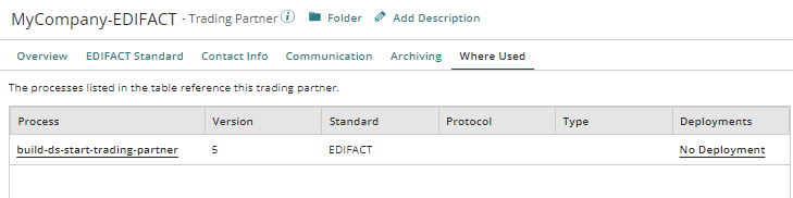 Trading Partner Where Used tab
