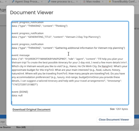 before using the data process step, the agent step&#39;s output includes event notifications and other information