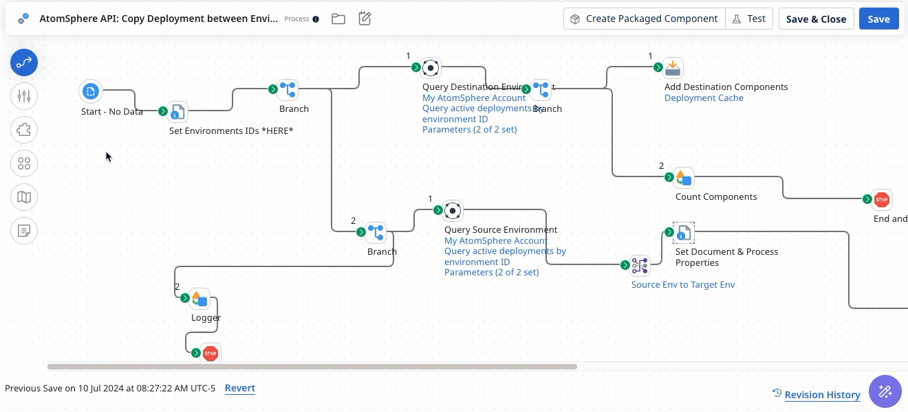 An animated gif showing the effect of automatically arranging process steps